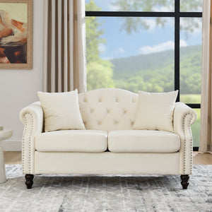 English Elm 57" Chesterfield Velvet Loveseat Tufted Button Back Nailhead Trim Two Seat Sofa W834S00652