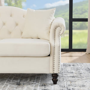 English Elm 57" Chesterfield Velvet Loveseat Tufted Button Back Nailhead Trim Two Seat Sofa W834S00652