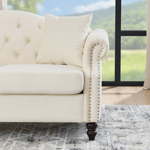 English Elm 3-Seater Luxurious Beige Velvet Sofa Set - Plush Comfort With Durable Frame & 4 Accent Pillows W834S00404