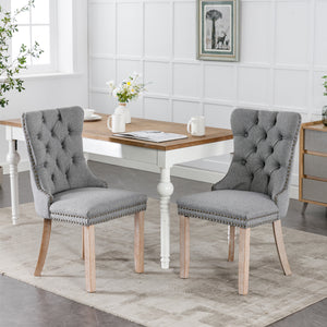 English Elm Nikki Modern Tufted Flax Upholstered Dining Chair with Solid Wood Legs and Nailhead Trim, Set Gray W114368384