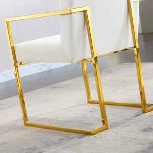 English Elm Modern Tufted Polyester Dining Arm Chair with Gold Stainless Sled Base Glam Retro Beige W1241123373