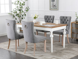 English Elm Nikki Modern Tufted Flax Upholstered Dining Chair with Solid Wood Legs and Nailhead Trim, Set Gray W114368384