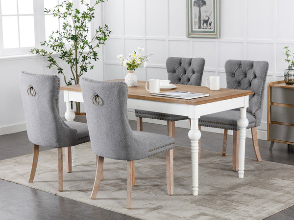 English Elm Nikki Modern Tufted Flax Upholstered Dining Chair with Solid Wood Legs and Nailhead Trim, Set Gray W114368384