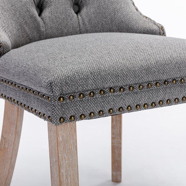 English Elm Nikki Modern Tufted Flax Upholstered Dining Chair with Solid Wood Legs and Nailhead Trim, Set Gray W114368384
