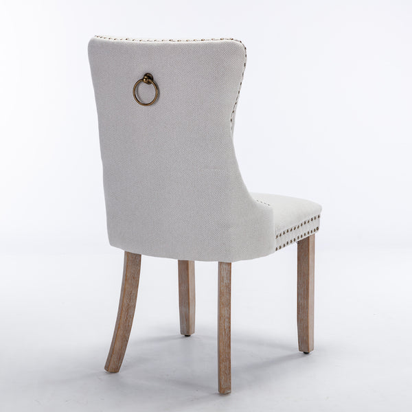 English Elm Nikki Modern Tufted Flax Upholstered Dining Chair with Solid Wood Legs and Nailhead Trim, Set Beige W114368382