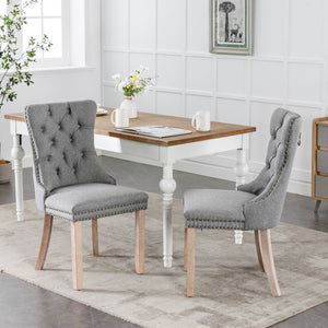 English Elm Nikki Modern Tufted Flax Upholstered Dining Chair with Solid Wood Legs and Nailhead Trim, Set Gray W114368384