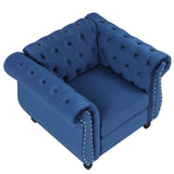 English Elm 39" Modern Sofa Dutch Plush Upholstered Sofa, Solid Wood Legs, Buttoned Tufted Backrest, Blue