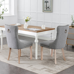 English Elm Nikki Modern Tufted Flax Upholstered Dining Chair with Solid Wood Legs and Nailhead Trim, Set Gray W114368384