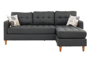 English Elm Blue 2-Piece Reversible Sectional Sofa in Blue Grey Linen-Like Polyfiber with Tufted Back, Pillows, Modular Design and Pegged Legs B01149144