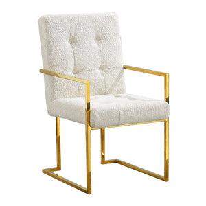 English Elm Modern Tufted Polyester Dining Arm Chair with Gold Stainless Sled Base Glam Retro W1241123371