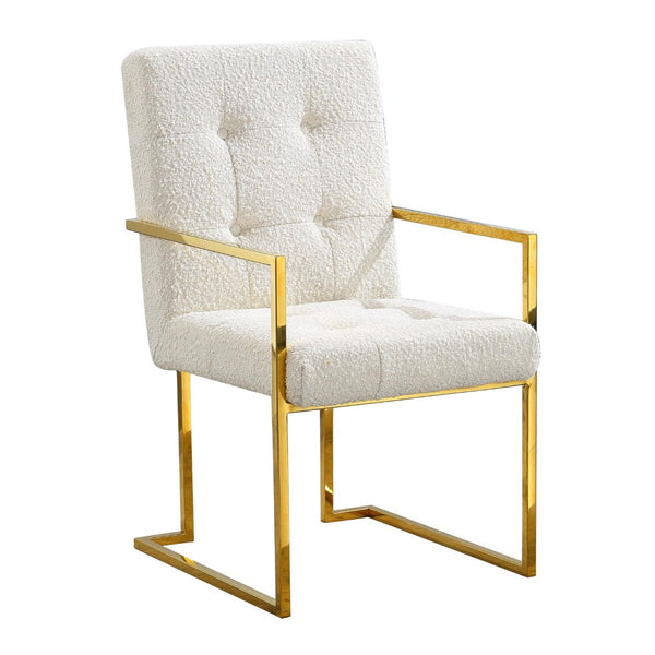 English Elm Modern Tufted Polyester Dining Arm Chair with Gold Stainless Sled Base Glam Retro W1241123371