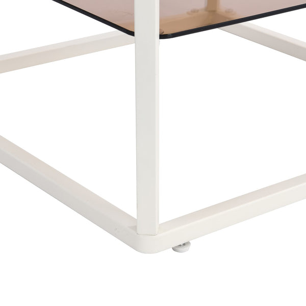 English Elm On-trend Nesting Coffee Table Set Brown Tempered Glass Tops White Metal Living Room WF307975AAK