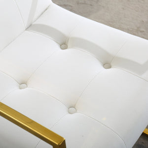 English Elm Modern Tufted Polyester Dining Arm Chair with Gold Stainless Sled Base Glam Retro Beige W1241123373