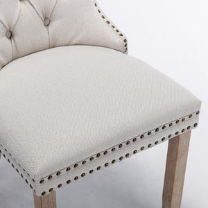 English Elm Nikki Modern Tufted Flax Upholstered Dining Chair with Solid Wood Legs and Nailhead Trim, Set Beige W114368382