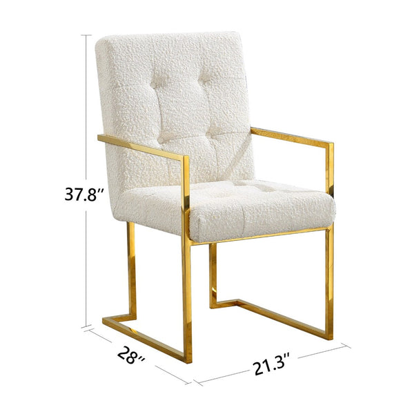 English Elm Modern Tufted Polyester Dining Arm Chair with Gold Stainless Sled Base Glam Retro W1241123371