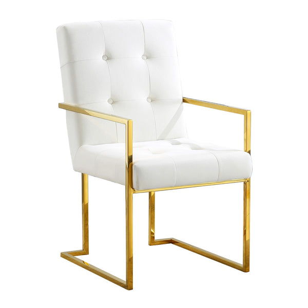 English Elm Modern Tufted Polyester Dining Arm Chair with Gold Stainless Sled Base Glam Retro Beige W1241123373