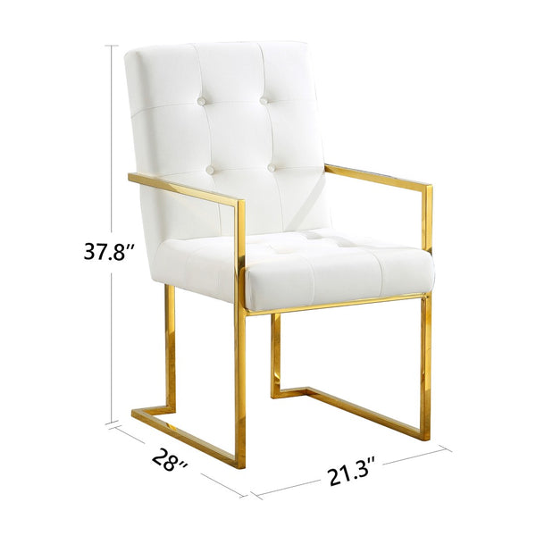 English Elm Modern Tufted Polyester Dining Arm Chair with Gold Stainless Sled Base Glam Retro Beige W1241123373
