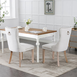 English Elm Nikki Modern Tufted Flax Upholstered Dining Chair with Solid Wood Legs and Nailhead Trim, Set Beige W114368382