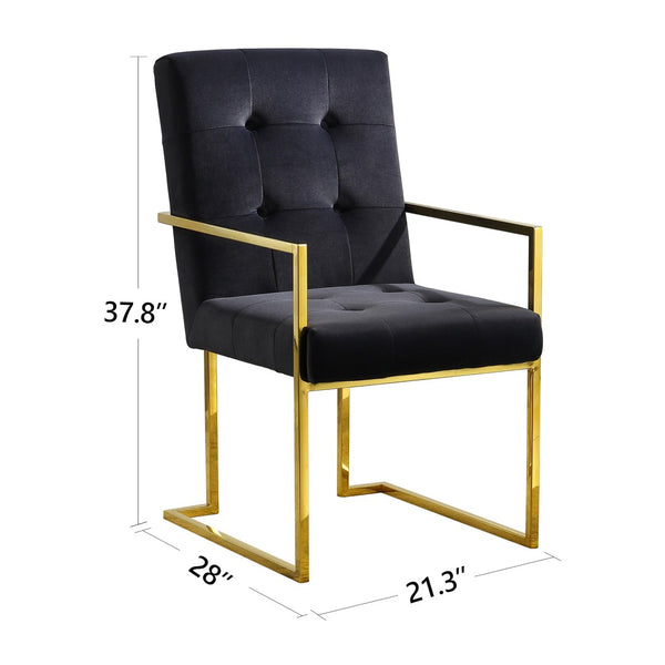 English Elm Modern Tufted Polyester Dining Arm Chair with Gold Stainless Sled Base Glam Retro Black W1241123375