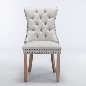 English Elm Nikki Modern Tufted Flax Upholstered Dining Chair with Solid Wood Legs and Nailhead Trim, Set Beige W114368382