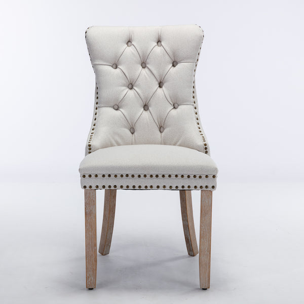 English Elm Nikki Modern Tufted Flax Upholstered Dining Chair with Solid Wood Legs and Nailhead Trim, Set Beige W114368382