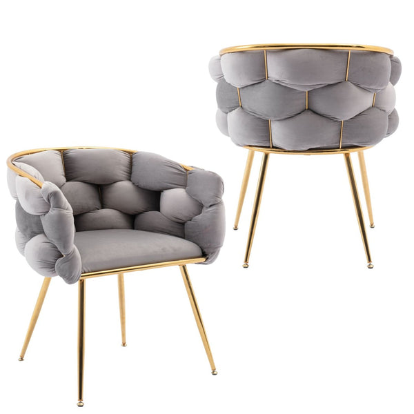English Elm Luxury Velvet Accent Chairs Set of 2 with Gold Legs for Bedroom or Vanity Gray W1170109318