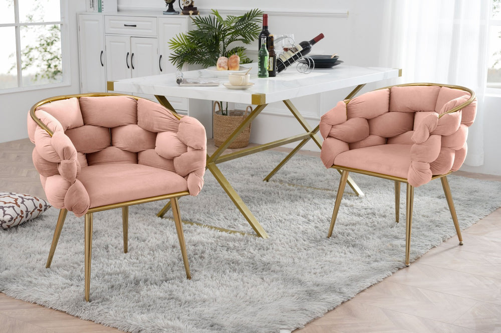 English Elm Luxury Velvet Accent Chairs Set of 2 with Gold Legs for Bedroom or Vanity Pink W1170109319