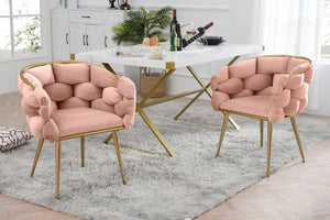 English Elm Luxury Velvet Accent Chairs Set of 2 with Gold Legs for Bedroom or Vanity Pink W1170109319