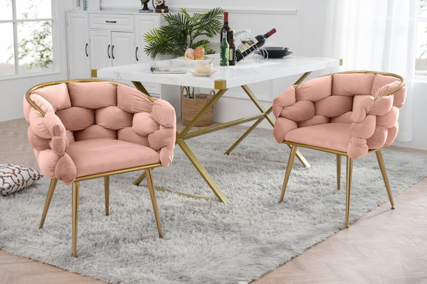 English Elm Luxury Velvet Accent Chairs Set of 2 with Gold Legs for Bedroom or Vanity Pink W1170109319