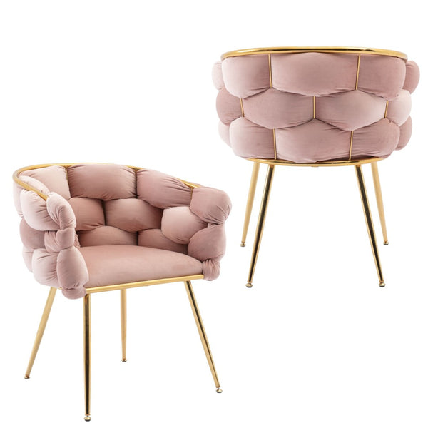 English Elm Luxury Velvet Accent Chairs Set of 2 with Gold Legs for Bedroom or Vanity Pink W1170109319