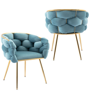 English Elm Luxury Velvet Accent Chairs Set of 2 with Gold Legs for Bedroom or Vanity Blue W1170109326