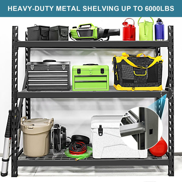 English Elm Garage Steel Mesh Shelving Unit 3 Tier Industrial Storage Rack with 6000 Lb Capacity ET309759BBB