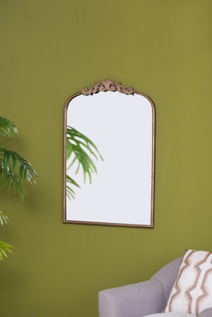 English Elm 24" X 36" Matte Gold Iron Arch Mirror Ornate Baroque Floral Frame Wall Accent W2078123418