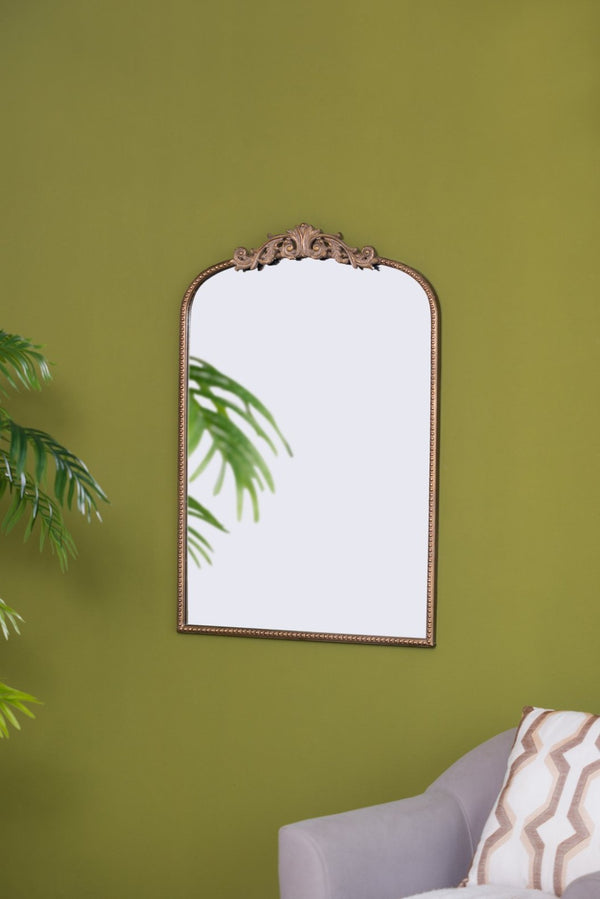 English Elm 24" X 36" Matte Gold Iron Arch Mirror Ornate Baroque Floral Frame Wall Accent W2078123418