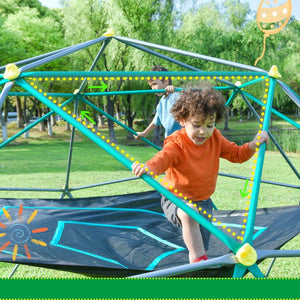 English Elm 13ft Geodesic Dome Climber with Hammock Powder Coated Steel Backyard Play Structure Green MS306993AAF