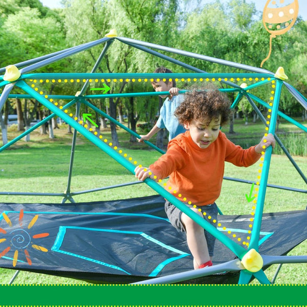 English Elm 13ft Geodesic Dome Climber with Hammock Powder Coated Steel Backyard Play Structure Green MS306993AAF