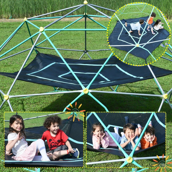 English Elm 13ft Geodesic Dome Climber with Hammock Powder Coated Steel Backyard Play Structure Green MS306993AAF