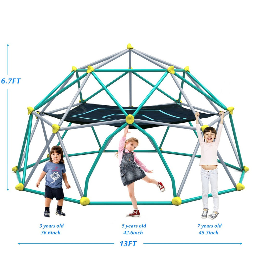 English Elm 13ft Geodesic Dome Climber with Hammock Powder Coated Steel Backyard Play Structure Green MS306993AAF
