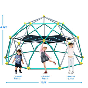 English Elm 13ft Geodesic Dome Climber with Hammock Powder Coated Steel Backyard Play Structure Green MS306993AAF
