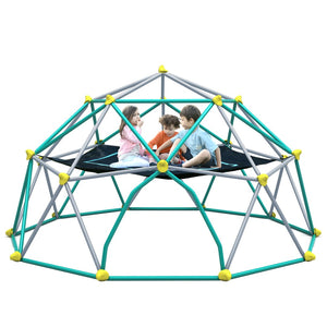 Hearth and Haven 13ft Kids Climbing Dome Tower with Hammock, Rust and UV Resistant Steel, Green and Grey