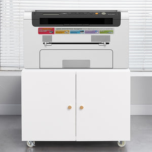 English Elm White Steel Rolling Printer Cabinet with Magnetic Doors and Adjustable Shelf for Home Office W124757932