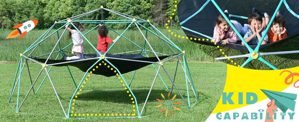 English Elm 13ft Geodesic Dome Climber with Hammock Powder Coated Steel Backyard Play Structure Green MS306993AAF