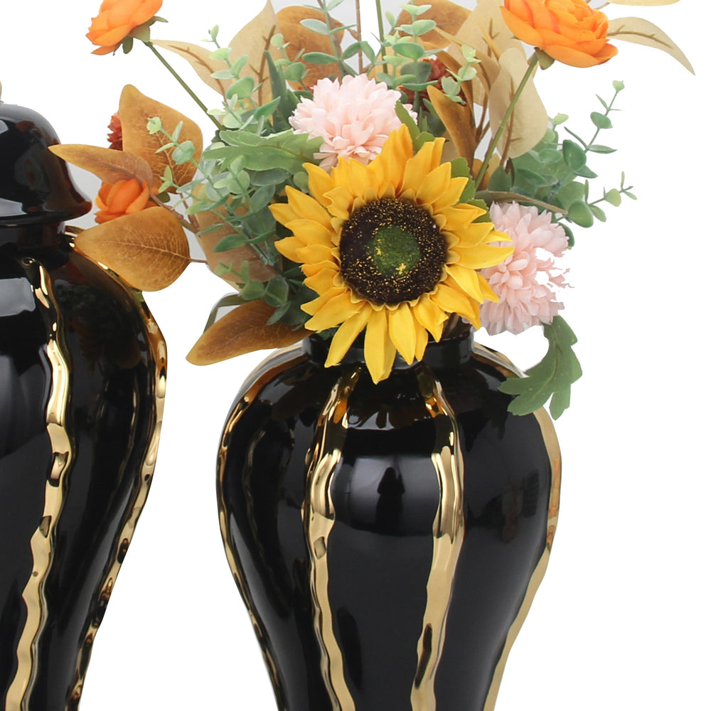 English Elm Elegant Black Ceramic Ginger Jar Vase With Gold Accents - Timeless Storage & Decor For Any Space B030123490