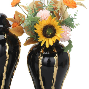 English Elm Elegant Black Ceramic Ginger Jar Vase With Gold Accents - Timeless Storage & Decor For Any Space B030123490