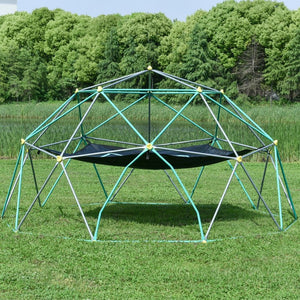 English Elm 13ft Geodesic Dome Climber with Hammock Powder Coated Steel Backyard Play Structure Green MS306993AAF