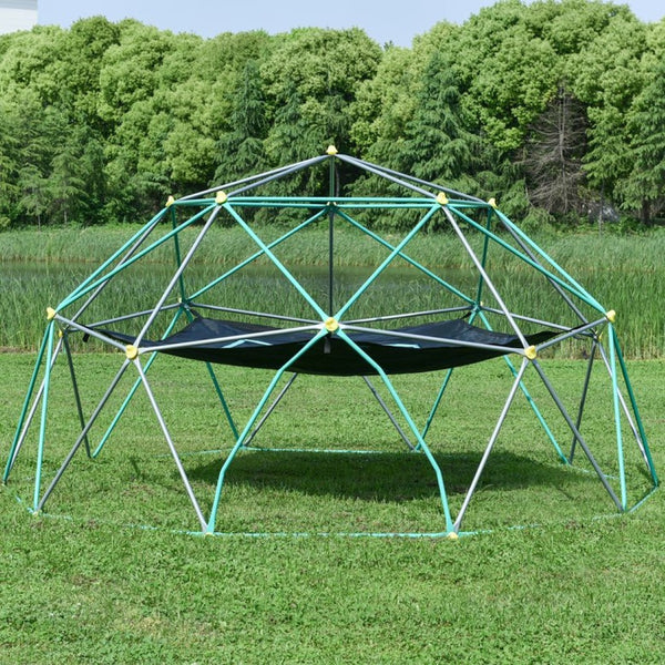 English Elm 13ft Geodesic Dome Climber with Hammock Powder Coated Steel Backyard Play Structure Green MS306993AAF