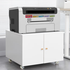 English Elm White Steel Rolling Printer Cabinet with Magnetic Doors and Adjustable Shelf for Home Office W124757932