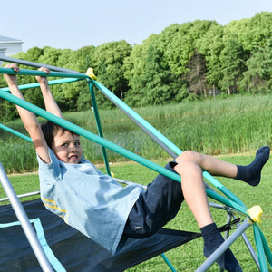 English Elm 13ft Geodesic Dome Climber with Hammock Powder Coated Steel Backyard Play Structure Green MS306993AAF