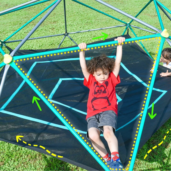 English Elm 13ft Geodesic Dome Climber with Hammock Powder Coated Steel Backyard Play Structure Green MS306993AAF