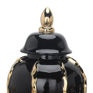 English Elm Elegant Black Ceramic Ginger Jar Vase With Gold Accents - Timeless Storage & Decor For Any Space B030123490